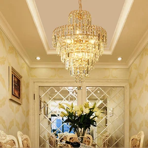 Modern Crystal Chandelier Luxury Pendant Light LED Ceiling Lamp Lighting Gold US - Picture 1 of 24