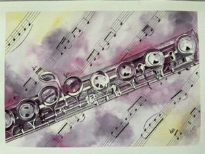 "Purple Flute" Handmade Watercolor paper Painting 10" x 14" Arches paper - Bild 1 von 1