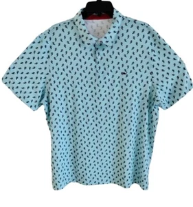 Vineyard Vines Men's Performance Polo XL Santa Surfing Christmas Baby Blue Sea - Picture 1 of 7
