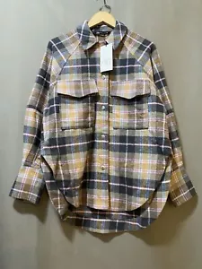 NWT ZARA Women Long Sleeve Flannel High-Low Hem Shirt Jacket Size XS Beige Plaid - Picture 1 of 13