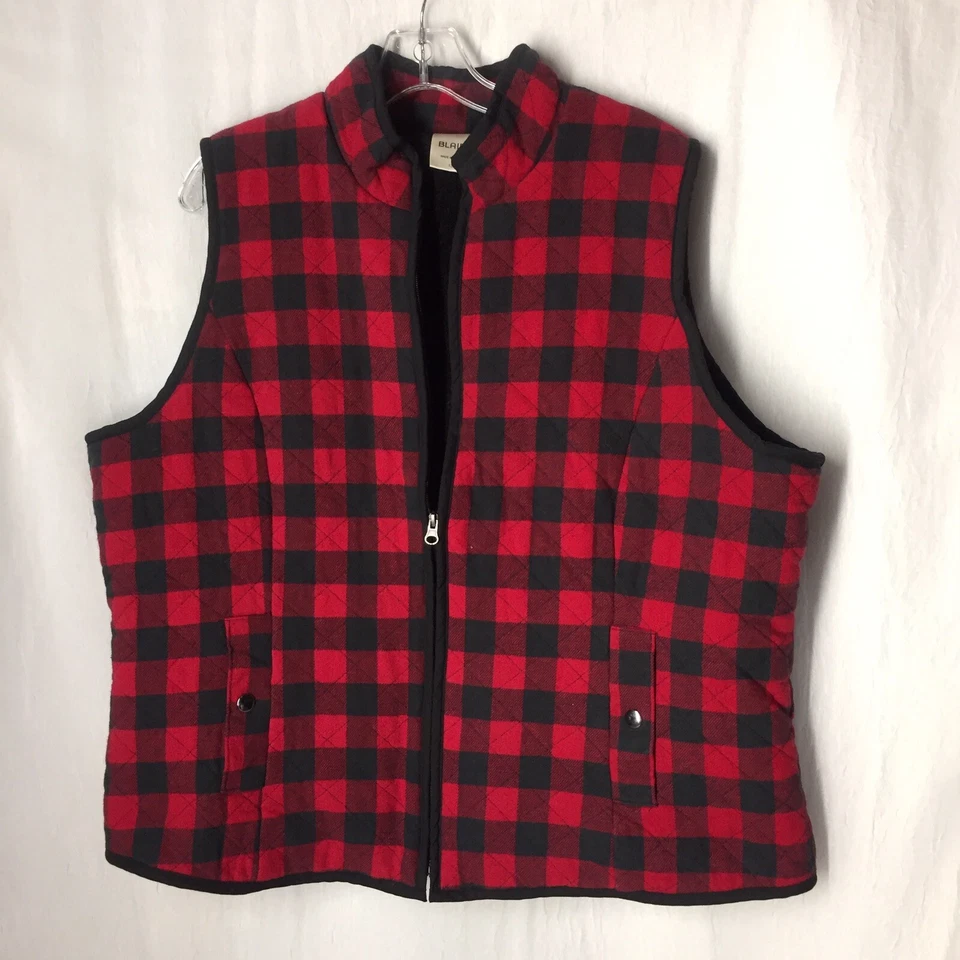 Blair XL Red Black Checkered Full Zip Faux Fur Lined Men Or Women Vest - Image 1 of 4