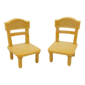 Epoch Calico Critters Sylvanian Families 2 Kitchen Chairs Tan Floral Design - Picture 1 of 13