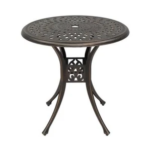 31" Antique Outdoor Aluminum Round Patio Dining Bistro Table w/ Umbrella Hole - Picture 1 of 12