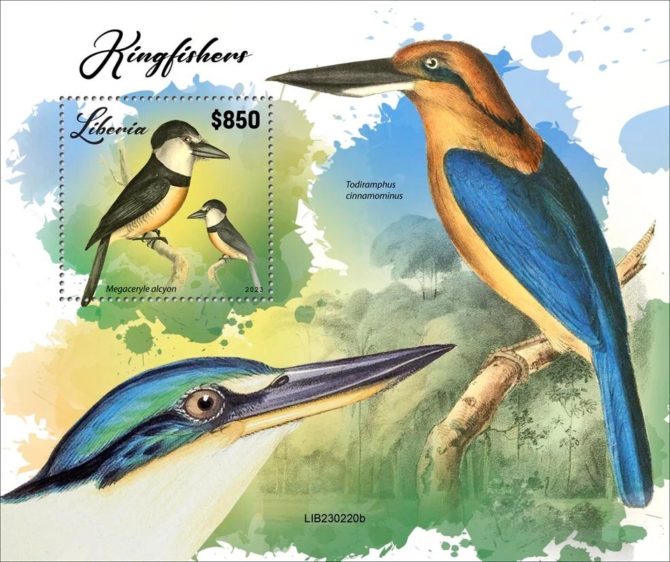 Estampillas de martines pescadores pájaros MNH 2023 Liberia S/S Foto 1 de 1