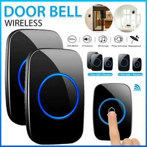 Wireless Door Bell Chime Waterproof Doorbell 2 Plugin Receivers 300M Long Range - Picture 1 of 16
