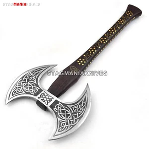 Hacha de doble cabeza de acero al carbono forjada a mano Tomahawk, hacha vikinga God of War - Imagen 1 de 1