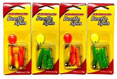 Johnson Beetle Spin 1/16 унц 2 УПАКОВКИ оранжевая карта красная 2 УПАКОВКИ зеленый Chartreuse - Изображение 1 из 4