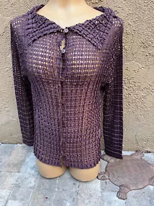 ISSEY MIYAKE dunkel lila Blumenkohl Langarm Hemd mit Knöpfen - Damen Gr. S - Bild 1 von 9