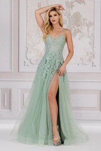 Vestido de noche Amelia Couture TM1006 bordado con tiras bustier graduación - Imagen 1 de 31