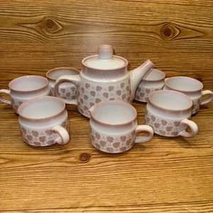 Denby Falling Leaves set of 6 Tea Cups, Creamer And Tea Pot Vintage - Picture 1 of 7