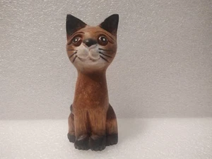 Sweet Wooden Brown Cat Vintage Hand Carved - Picture 1 of 9