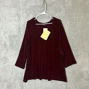 NWT Citiknits Tunic 3X Women 3/4 Sleeves V-Neck Top Plus Maroon Travel Slinky - Picture 1 of 8