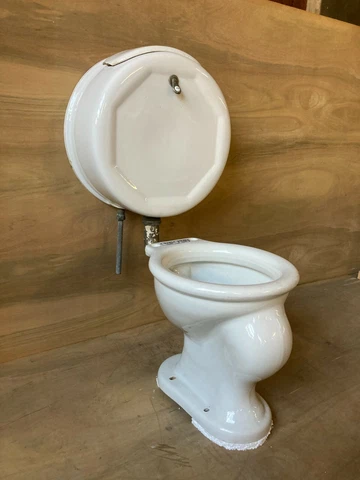 Rare Complete White Antique Pillbox Toilet Tank Bowl Lid Old Vtg Bath 664-20E Cover