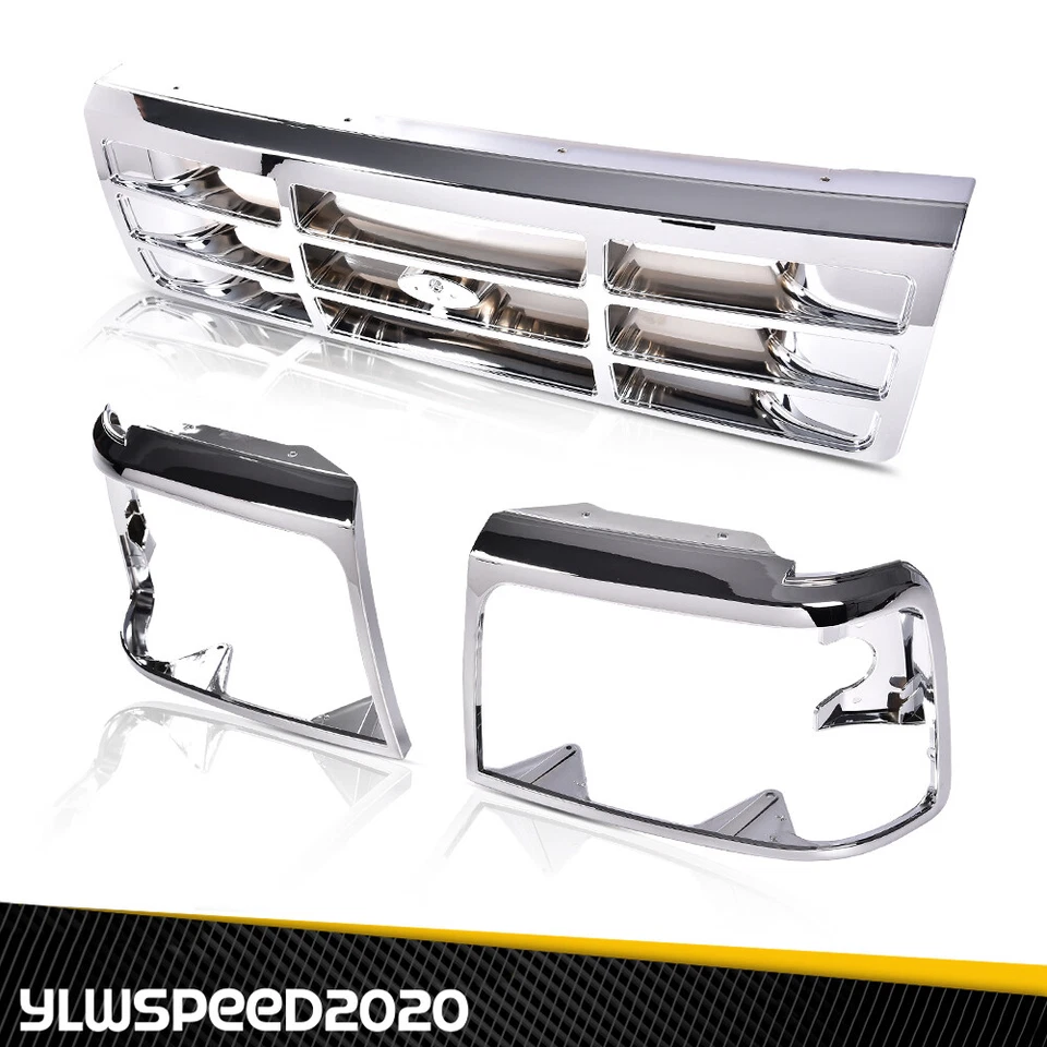 CHROME HEADLIGHT DOOR GRILLE FIT FOR 92-96 FORD F-150 1992-1997 F-250 CHROME Foto 1 de 1