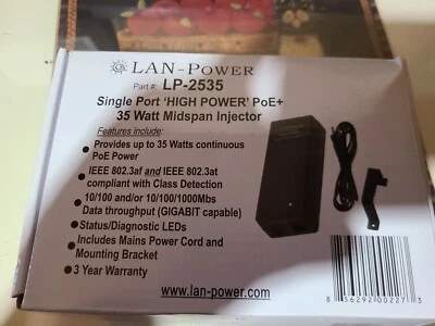 (Qty 1) LAN-Power LP-2535 Single Port High Power PoE+ 35 Watt Midspan Injector - Image 1 of 2