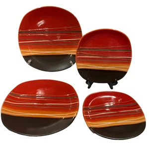 Home Trends Bazaar Round/Square 2 Dinner 2 Salad Plates Red/Brown Set of 4 - Picture 1 of 13