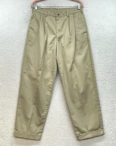 Vintage LL Bean Pants Mens 33x29 Khaki Pleated Double L Natural Fit Cuffed Chino - Picture 1 of 11