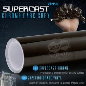 Supercast Flex Stretch Mirror Chrome Vinyl Wrap Sticker Air Release - Black Grey - Picture 1 of 8