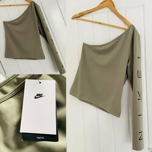 NEW! Nike Medium UK12-14 khaki one sleeved one shoulder tight fit top - Picture 1 of 7
