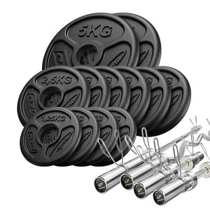 Set 65kg | Barra olímpica, barra de curl ligeramente curvada, discos de pesas - Imagen 1 de 6