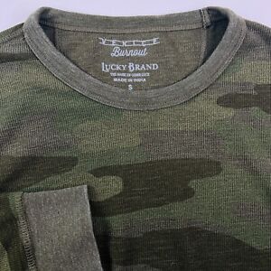 Lucky Brand Venice Burnout Thermal  Men's Green Camouflage Shirt Long Sleeve S