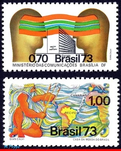 1281-82 BRAZIL 1973 MINISTRY COMMUNICATIONS, NEPTUNE, TELECOM., MI# 1364-65, MNH - Picture 1 of 2
