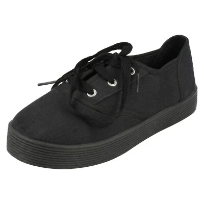 Niña Spot On Negro Lona Plataforma con Cordones Zapatillas/ Zapatos: X0007 - Imagen 1 de 4