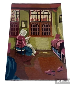 Reverse Needlepoint Pieter De Hooch Frau liest Vintage bereit zum Einrahmen - Bild 1 von 9