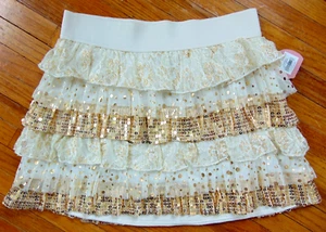 SO Girls Gold Sequins Sparkly Layered Ruffle Skirt Size M 10-12 New - Picture 1 of 6