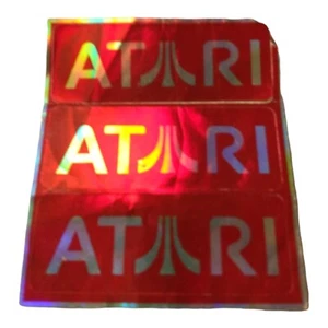 ATARI Triple Stickers Red On Silver Foil Vintage Logo - Picture 1 of 2