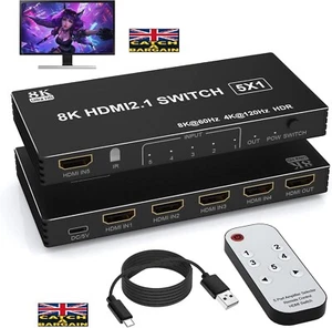 4K 120Hz 8K 60Hz HDMI Switch, 5 in 1 Out Splitter mit IR Fernbedienung (E635) - Bild 1 von 10