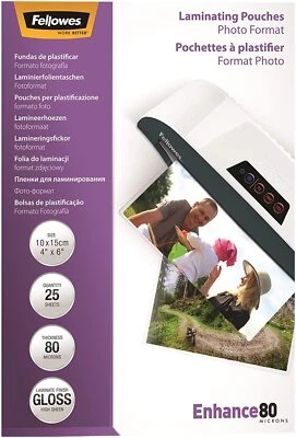 Fellowes Enhance Foto-Laminiertaschen 10 x 15 cm 80 Mikron 25 Stück