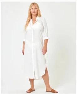 LSPACE Presley Buttondown Swim Cover-Up Dress Medium White Cream NWT - Picture 1 of 5