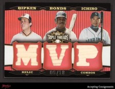 2006 Topps Triple Threads Cal Ripken Jr, Barry Bonds & Ichiro Game Used Bat 6/18