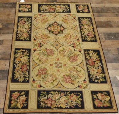4'x6' Stunning French Aubusson DES Floral hand knotted wool Needlepoint area rug - Image 1 of 4