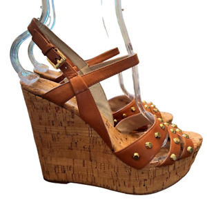 Michael Kors Shoes Womens Brown 8.5 Platform Wedge Sandals Cork Studded