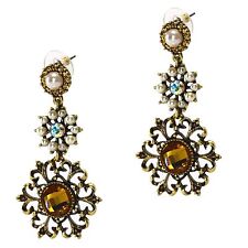 Bohm Chandelier Fashion Flower Pearl Rhinestone Antiqued Gold Post Earrings 
