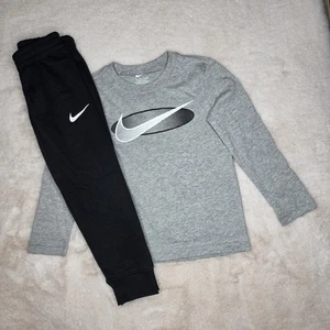 Nike Long Sleeve T-Shirt & Jogger 2 Piece Outfit Set Gray/Black Size 5 Boys NWT - Picture 1 of 7