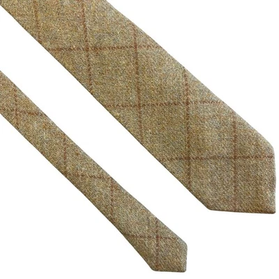 Polo Ralph Lauren Wool Tweed Tie Mens 56 x 4 Beige Windowpane Chunky Vintage 90s - Image 1 of 4