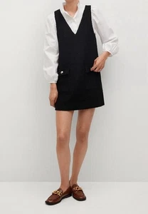 Mango MNG Tweed Dress Black Lined Mini V-neck Pockets 56717 Women’s Size S - Picture 1 of 11