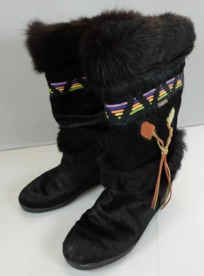 Vintage Tecnica Boots Womens Size 10 Black Fur Shearling Snow Winter 90s - Image 1 of 4