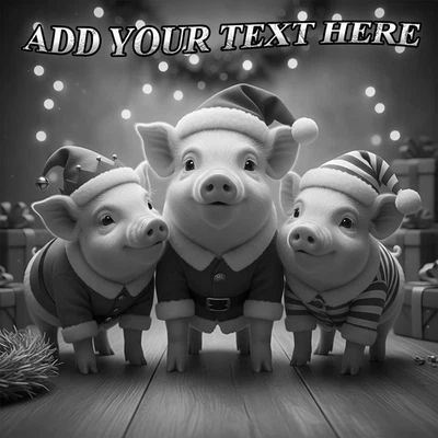Christmas Laser Engraved Pigs Celebrating Wood Plaque 10x10 Personalized Gift - Image 1 of 4