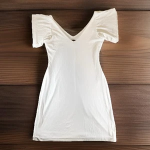 RALPH LAUREN - PURPLE LABEL Dress Size 6 White Slit Short Square Sleeve Stretch - Picture 1 of 13
