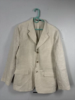 Tasso Elba Men’s Medium Beige Linen Sport Coat Blazer 3 Button Lightweight - Image 1 of 4