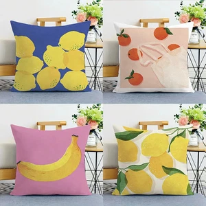 Almohada, Almohada Cuadrada Estampada de Dibujos Animados Fruta Limón, Decoración de Salón Dormitorio - Imagen 1 de 13