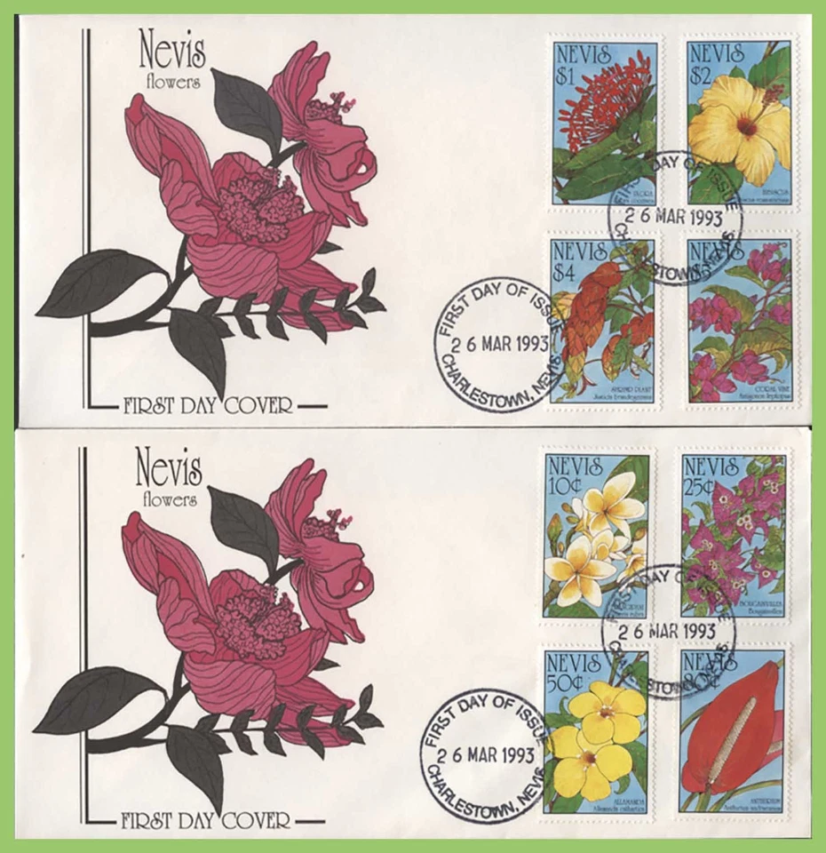 Nevis 1993 West Indian Flowers set on two First Day Covers - Image 1 of 1