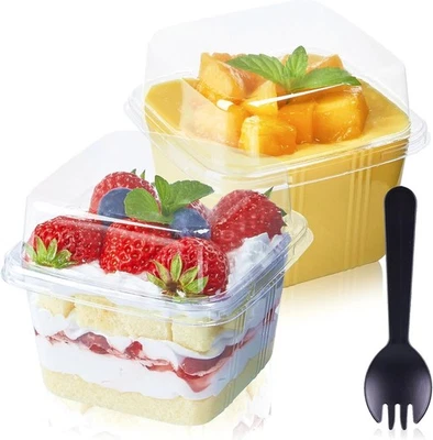 Tazas de postre cuadradas de plástico TOFLEN 100 quilates 8 oz con tapas y 8 oz, transparentes  Foto 1 de 4