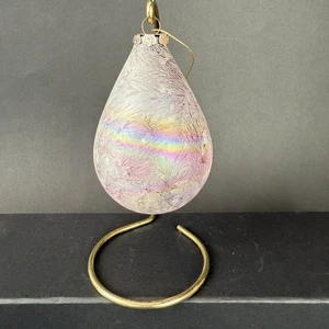 Hand Blown Purple Hue Glass Swirl Iridescent Christmas Ornament Bulb 5 Inches - Picture 1 of 8