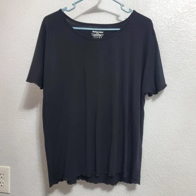 Top Bamboo Island para mujer XL negro manga corta dobladillo festoneado elástico sostenible Foto 1 de 4