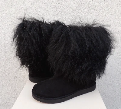 Botas UGG NEGRAS LIDA LARGAS DE PIEL DE OVEJA MONGOLA CON PUÑO, MUJER US 6/ EUR 37 ~ NUEVAS EN CAJA Foto 1 de 4